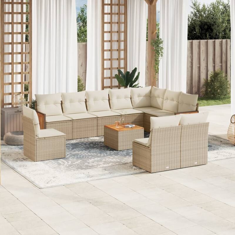 vidaXL Patio Sofa Set with Cushions Outdoor Conversation Furniture Poly Rattan - Beige and Cream-With table - 21.7 x 21.7 x 14.6