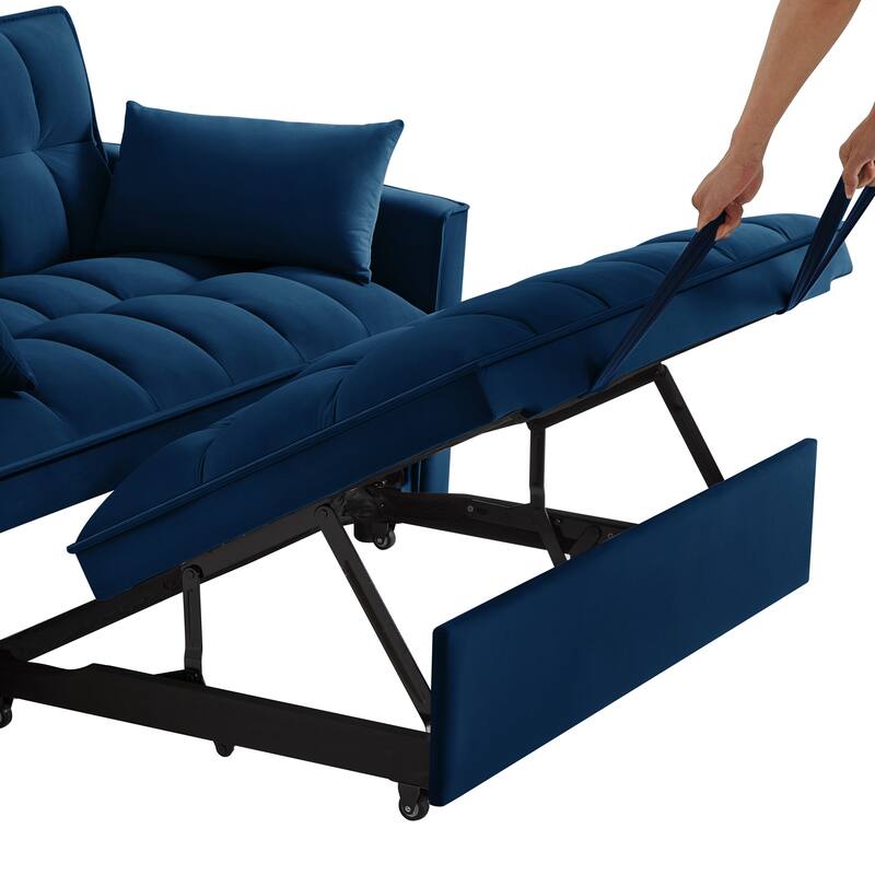 Tufted Loveseat with Pull-Out Bed, Armrests & Storage - Space-Saving Velvet Sofa