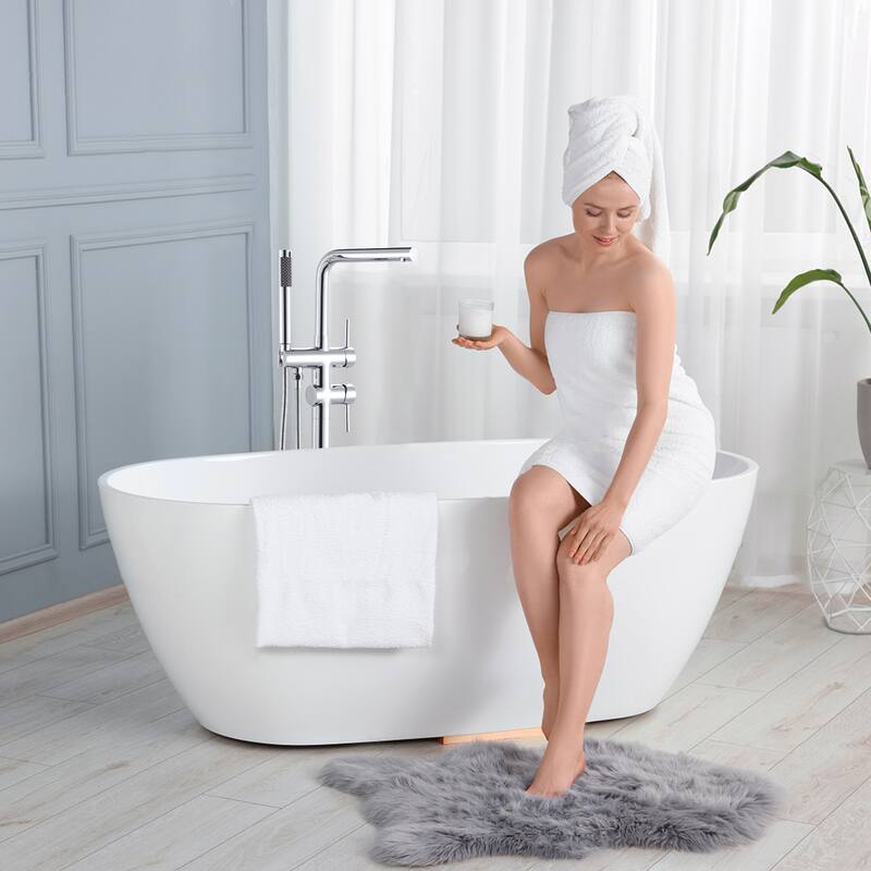 WOWOW 2-Handle Freestanding Longer Spout Tub Faucet with Handshower
