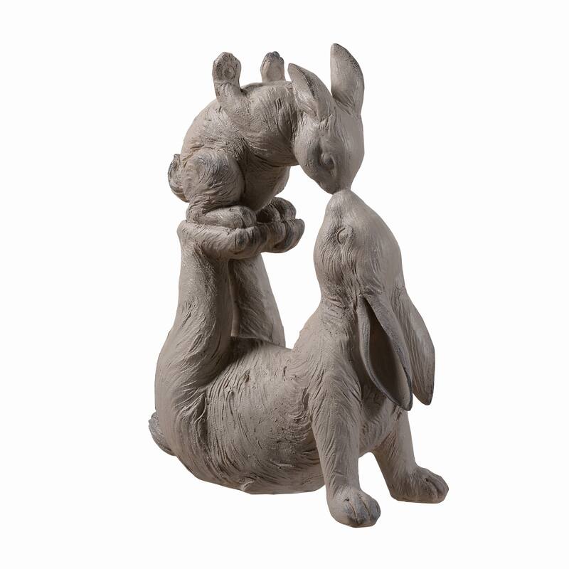 Mom and Baby Rabbits Outdoor Garden Statue - 14.5"