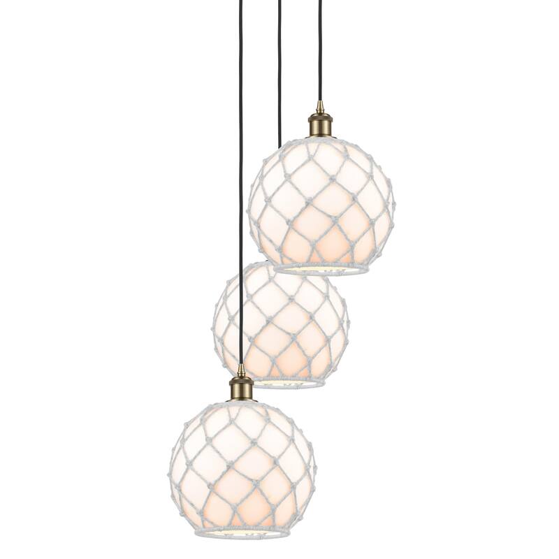 Innovations Lighting 113B-3P-37-17 Farmhouse Rope Pendant Farmhouse - Antique Brass / White Glass with White Rope