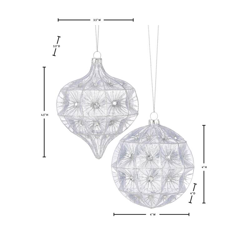 4-4.5" Glass Jewel Ball and Kismet Ornament Set of 2