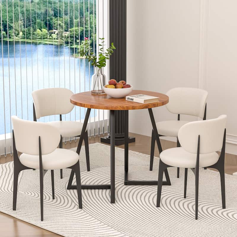VECELO 35.43'' Round Butterfly Leg Dining Table for 4 MDF Top Kitchen Table Kitchen & Dining Room Tables