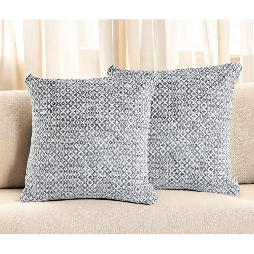 Set of Two Gray and White Geometric Cotton Throw Pillow