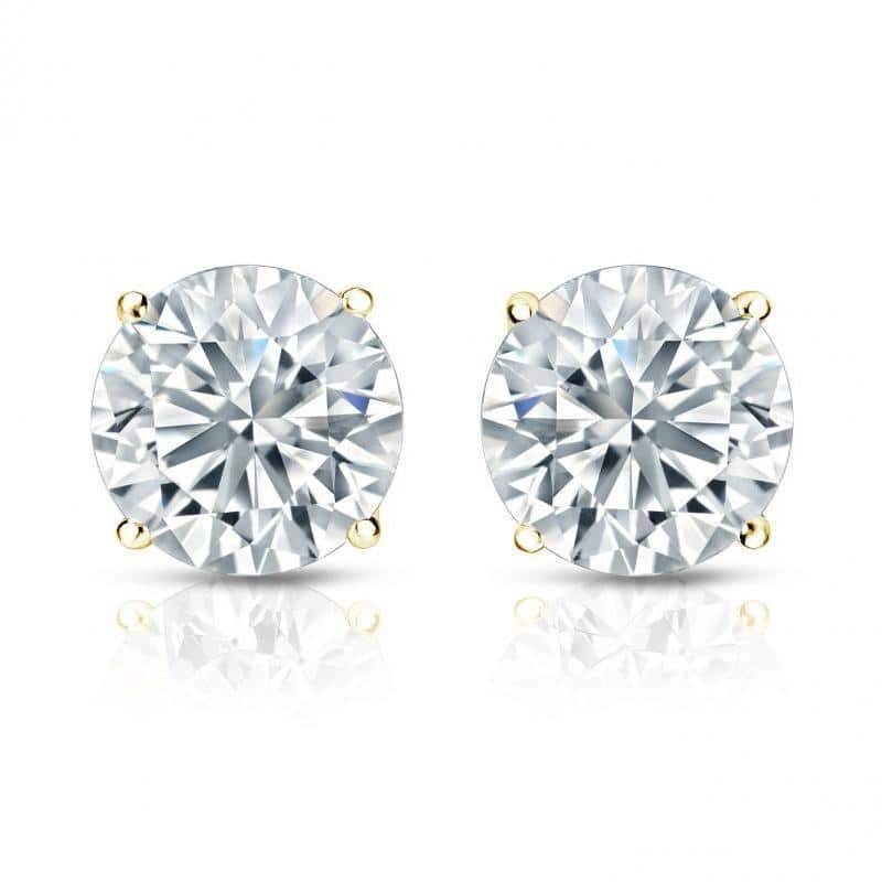 Auriya 3ctw Round Diamond Stud Earrings 14K Gold Certified