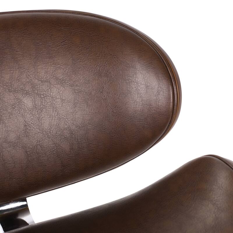 30" Mid-Century Swivel Bar Stool with Leather Seat, Metal Frame, Chrome Footrest, for Bar Dining Room and Living Room
