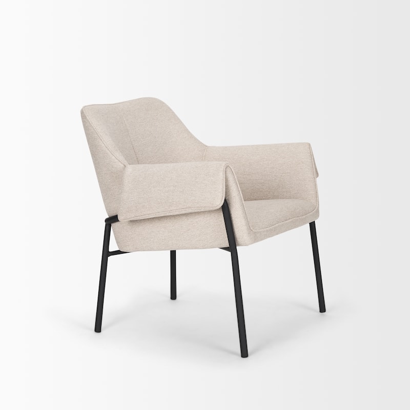 Brently Accent Chair w/ Cream Boucle Fabric & Matte Black Metal Legs