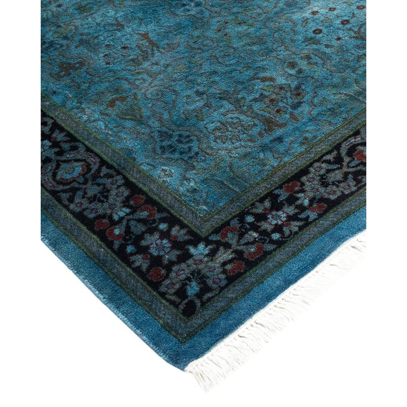 Overton Hand Knotted Wool Vintage Inspired Modern Contemporary Overdyed Blue Runner Rug - 2' 7" x 19' 8"