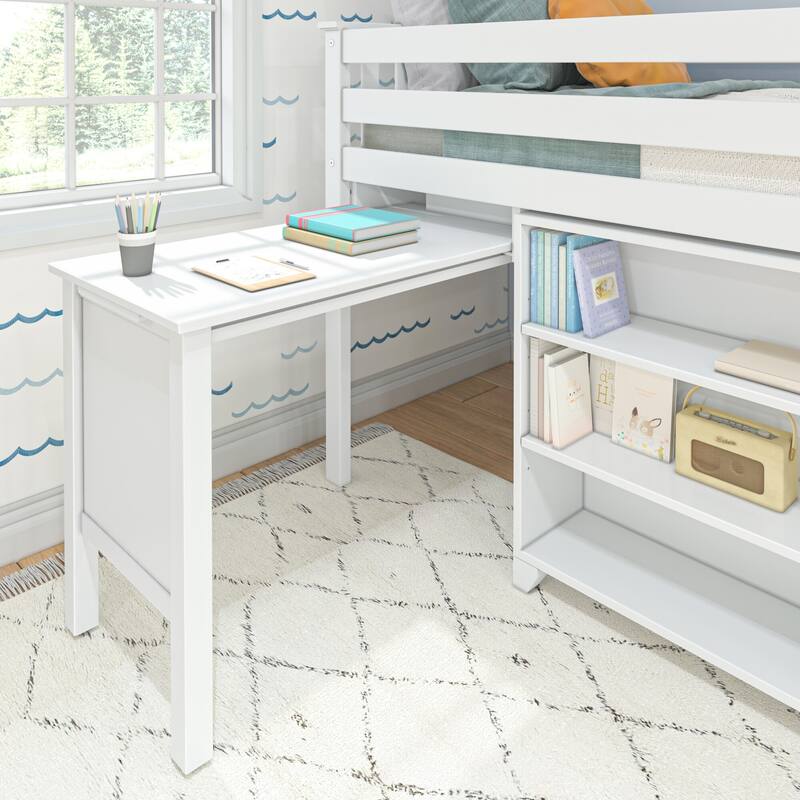 Max and Lily Twin-Size Low Loft with Pull-Out Desk and 3-Shelf Bookcases