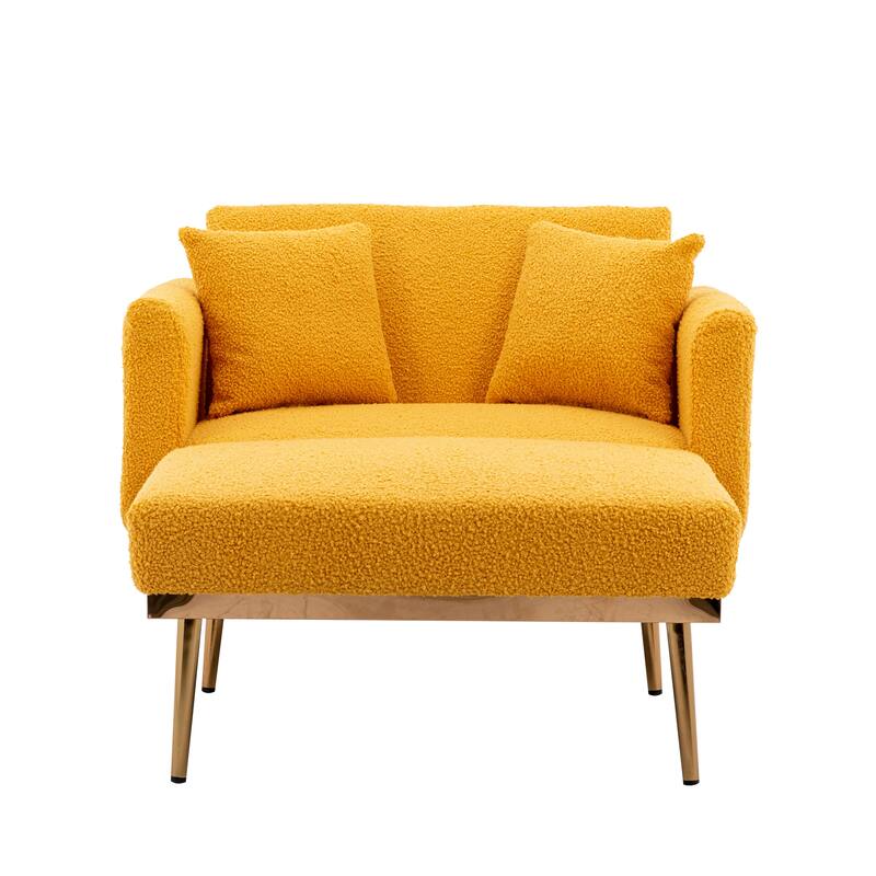 62'' L Chaise Lounge Indoor, Modern Teddy Fabric Sleeper Chair Bed for Living Room, Convertible Lounge Chair with Iron Legs