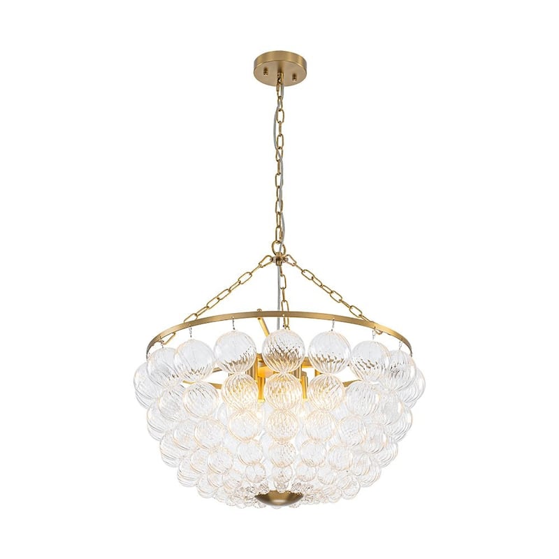 Glam Brass Tiered Swirled Glass Bubble Bead Cage Round Chandelier