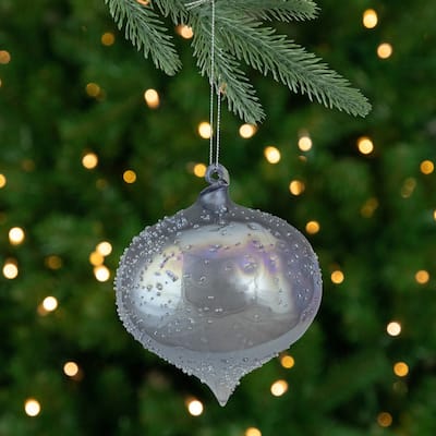 4.5-Inch Silver Iridescent Glass Onion Christmas Ornament - 4.5"