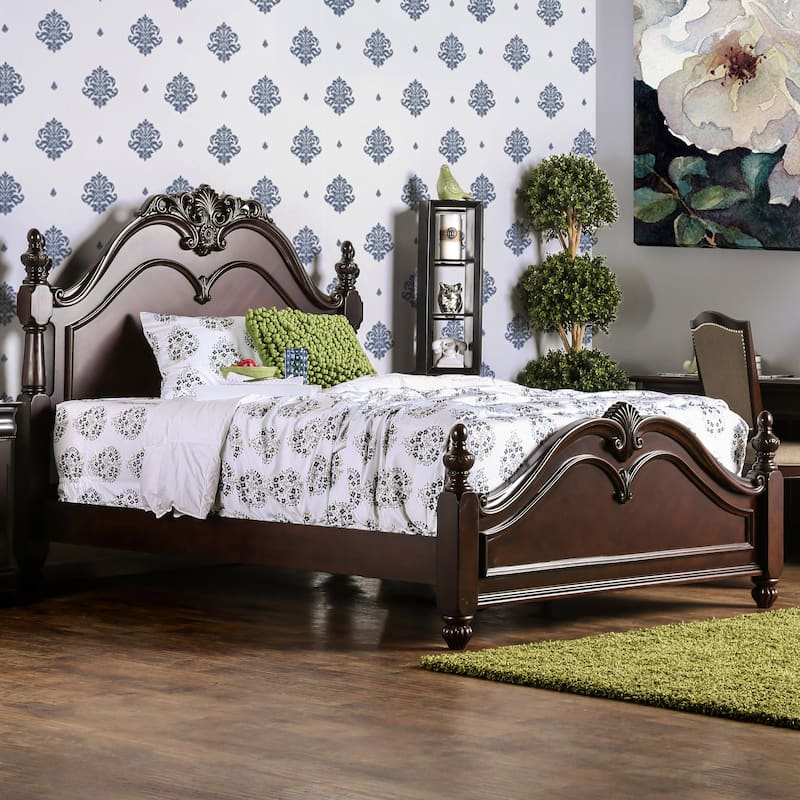 Furniture of America Diva Cherry Solid Wood Four Poster Bed - Queen