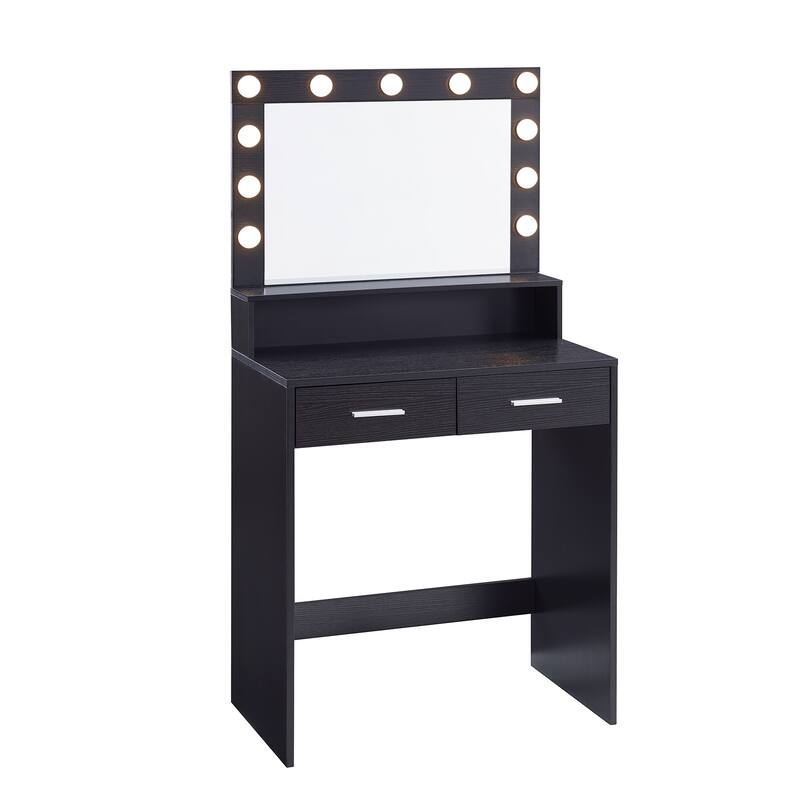 Vanity Desk with Mirror and Lights, Dressing Table with Large Drawer, 2 Level Storage Dresser & Adjustable Brightness