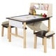 preview thumbnail 1 of 4, Wooden Kids Art Table & Chairs Set with Paper Roll Storage Shelf Bins Coffee + Natural