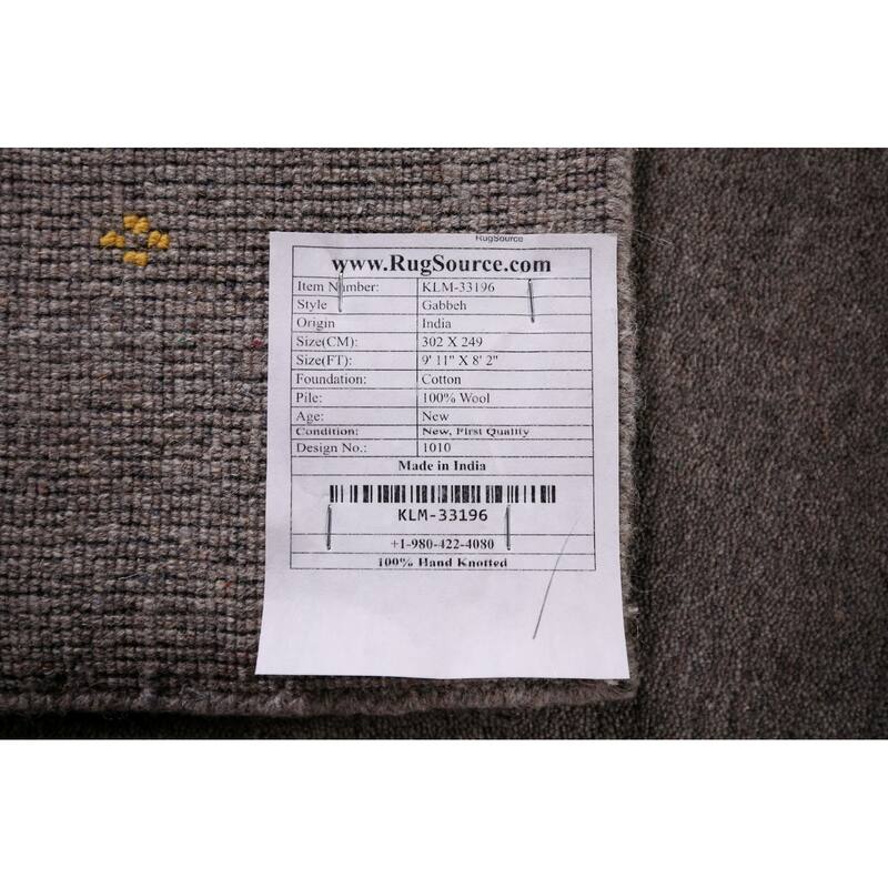 Tribal Gabbeh Area Rug Handmade Grey Wool Carpet - 8'2"x 9'11"