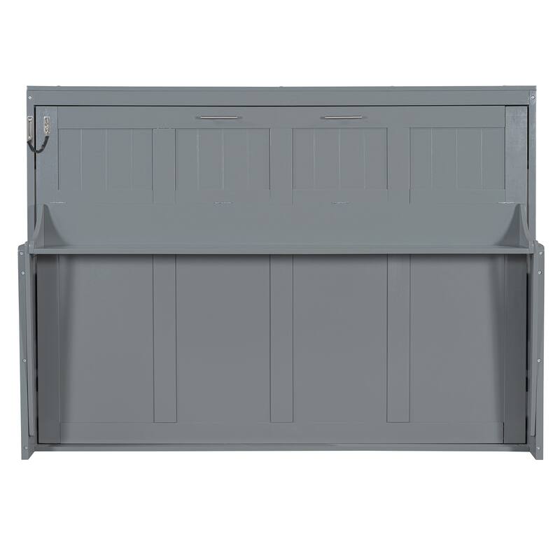 Space-Saving Full/Queen Murphy Bed with Hydraulic Lift and Desk, Gray