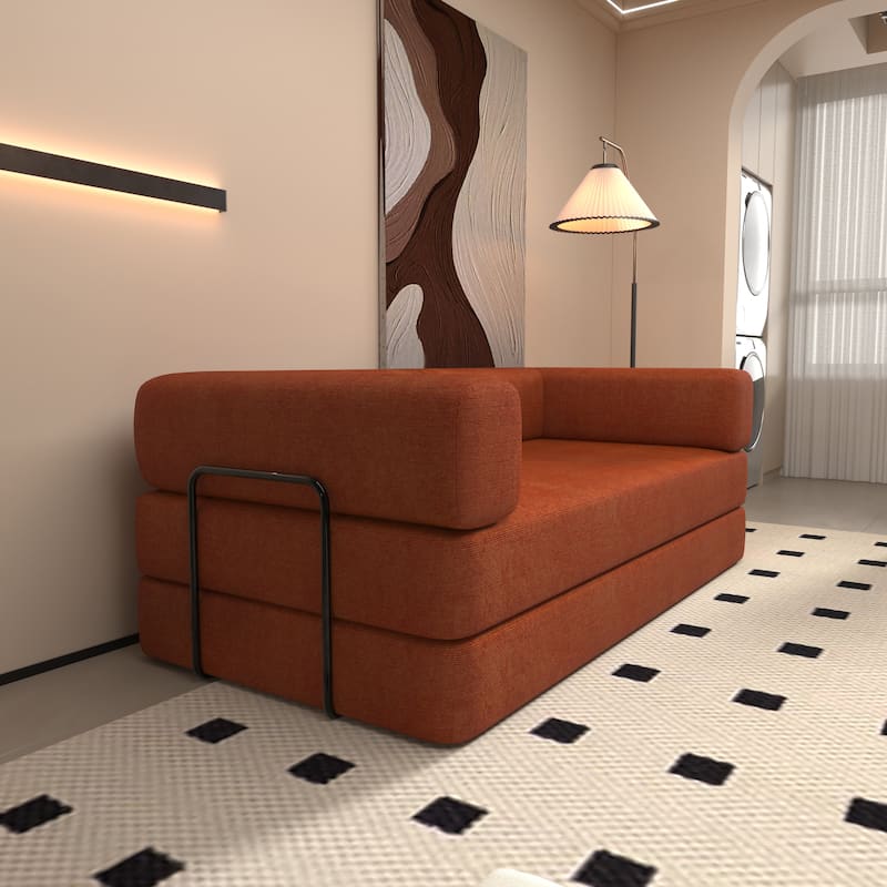 Convertible Floor Sleeper Sofa with Plush Pillows, Mattress Lounge Loveseat, Folding Sofa Bed with Adjustable Armrests