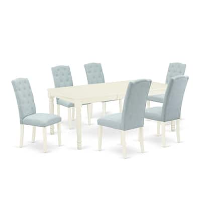 7Pc Dinette Set - Kitchen Table with Leaf & 6 Parsons Chairs - Linen White & Baby Blue - 78