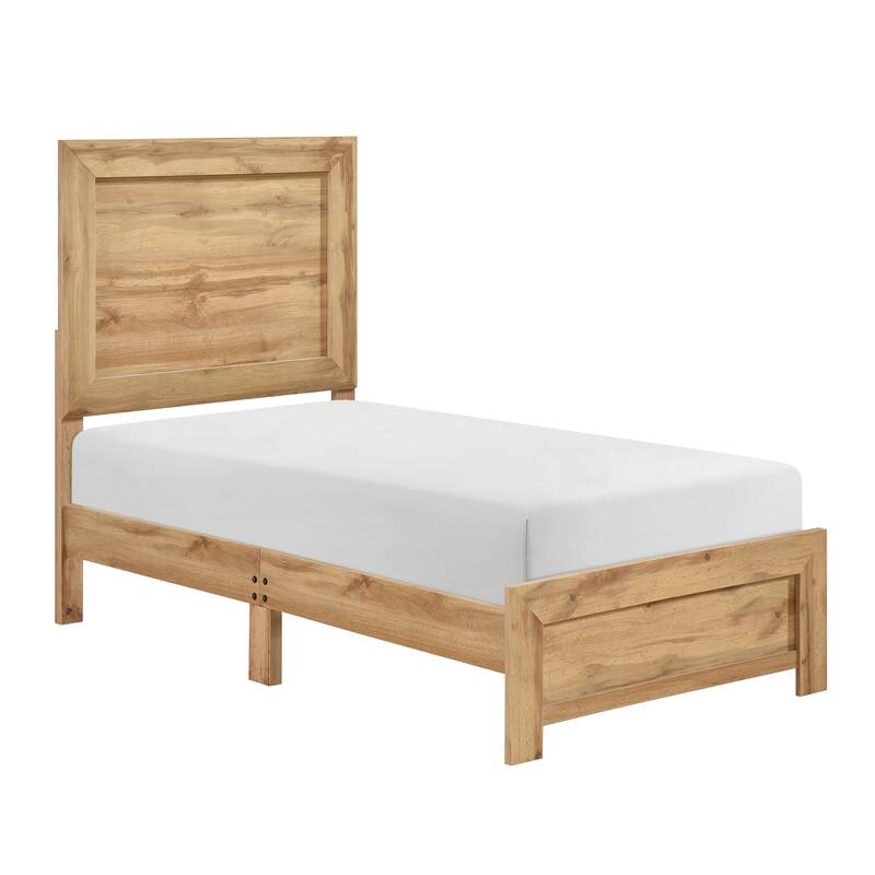 Rustic Natural Finish Twin Bed Frame with Headboard and Footboard, Easy Assembly, Ships in One Box - Natural