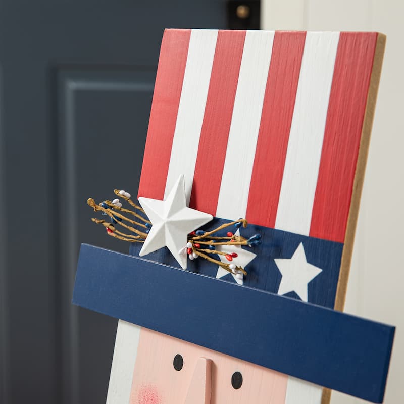 Glitzhome Wooden Patriotic Americana Uncle Sam or Labrador Porch Sign
