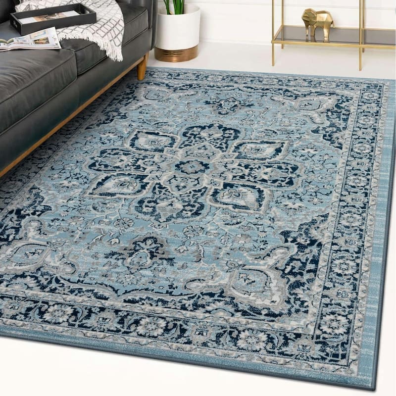 Luxe Weavers Oriental Medallion Floral Area Rug - 8' x 10' - Blue
