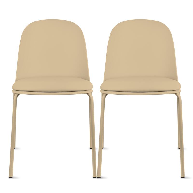 Set of 2 Plastic Dining Chairs Padded Seat Cushion For Kitchen Outdoor Patio Office Waiting Room Breakroom Guest - Beige