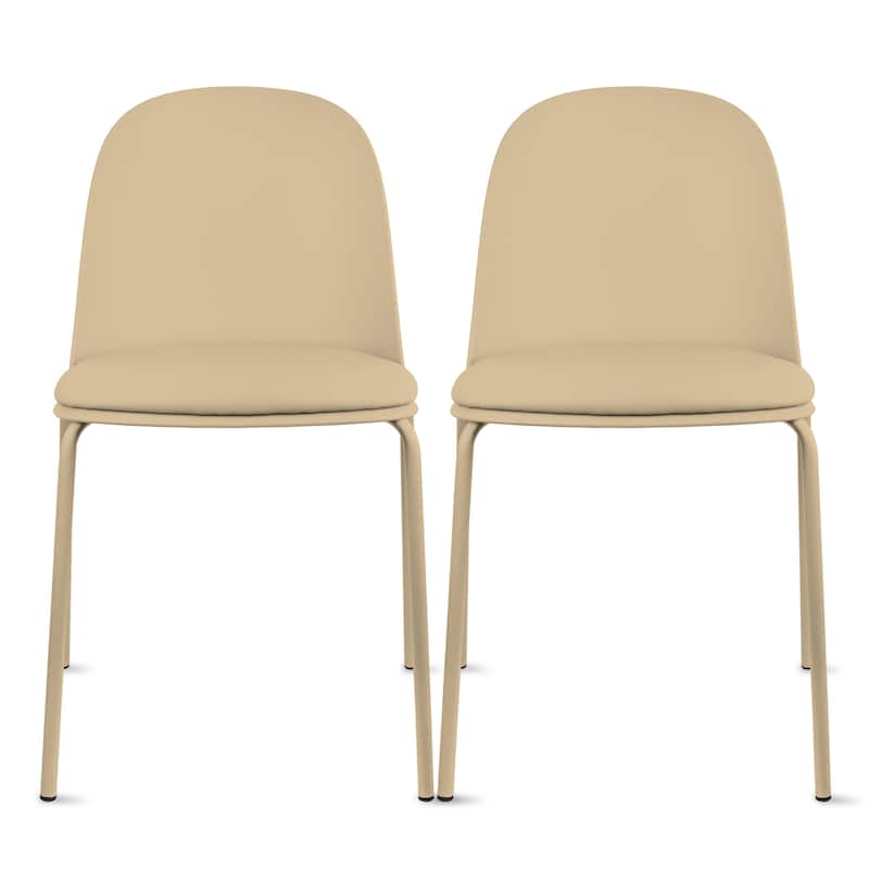 Set of 2 Plastic Eiffel Molded Shell Retro Dining Chairs Accent For Living Room Kitchen Chrome Desk Designer Office - Beige