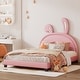 preview thumbnail 1 of 25, Full Size Upholstered Leather Platform Bed Frame with Rabbit Ornament Headboard and Slats Support for Kids, Teens Pink - Full