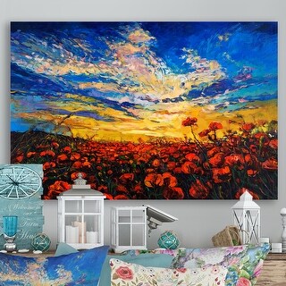Designart "Red Poppy Fields II" Traditional Canvas artwork - Bed Bath ...