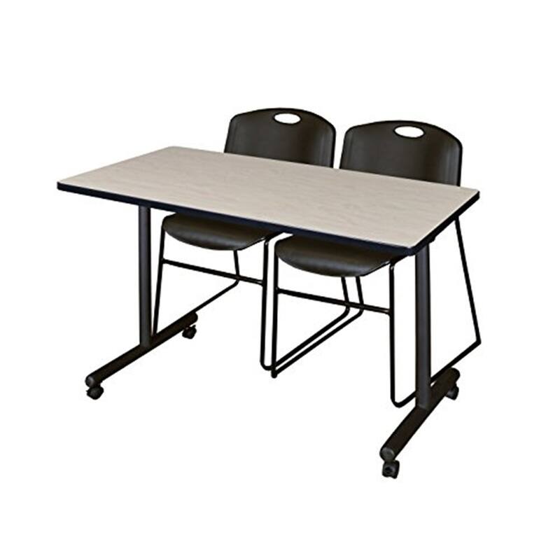 48" x 24" Mobile Training Table- Maple & 2 Stack Chairs- Black