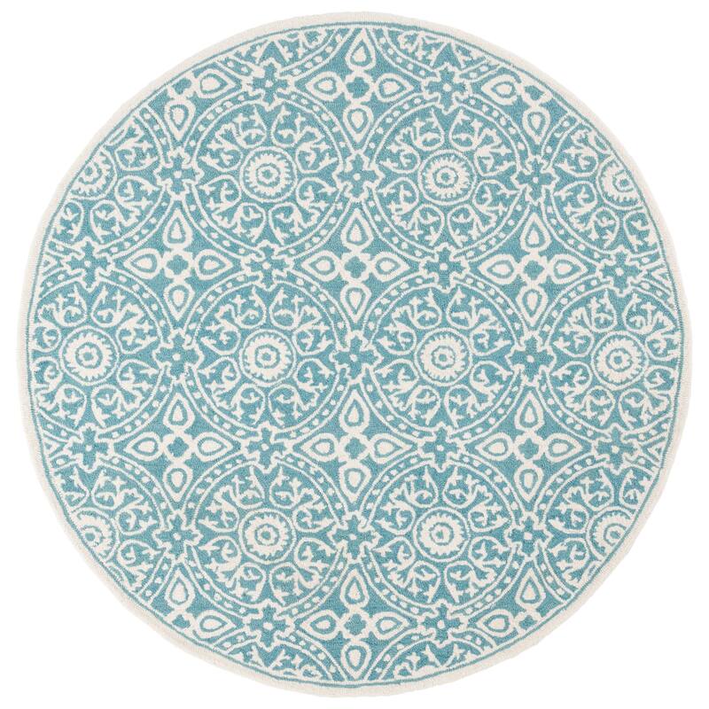 SAFAVIEH Handmade Metro Diantha French Country Wool Rug - 6' Round - Teal/Ivory