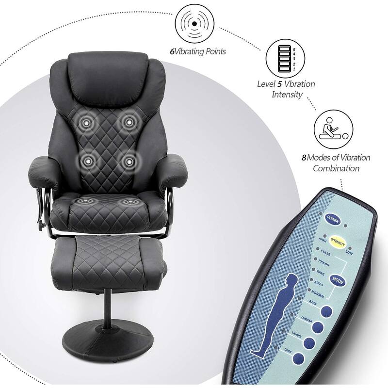MCombo set of 2 Faux Leather Swivel Massage Recliner with ottoman