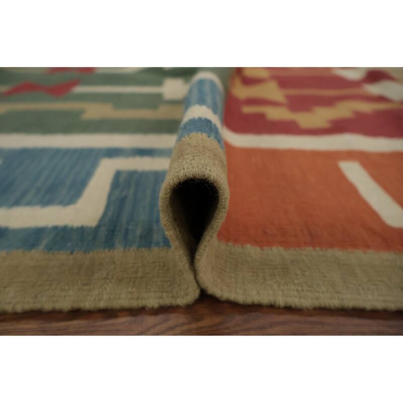 Hand Woven Oriental 100% Wool Carpet Southwestern Tribal Multi-Colored Kilim Area Rug - 8' 10'' X 5' 6''