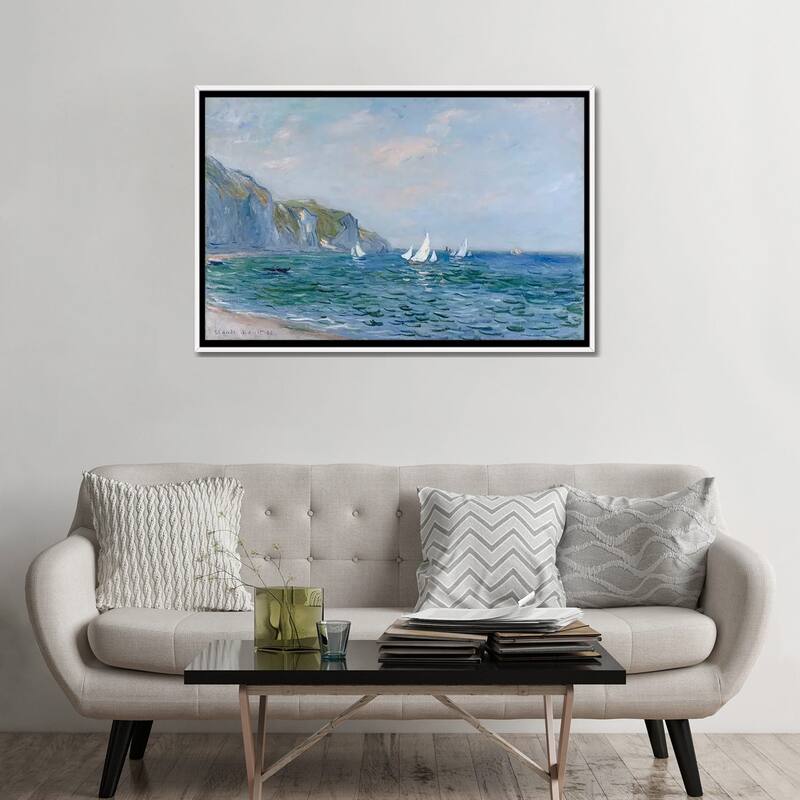 iCanvas "Cliffs and Sailboats at Pourville" by Claude Monet Framed Canvas Print