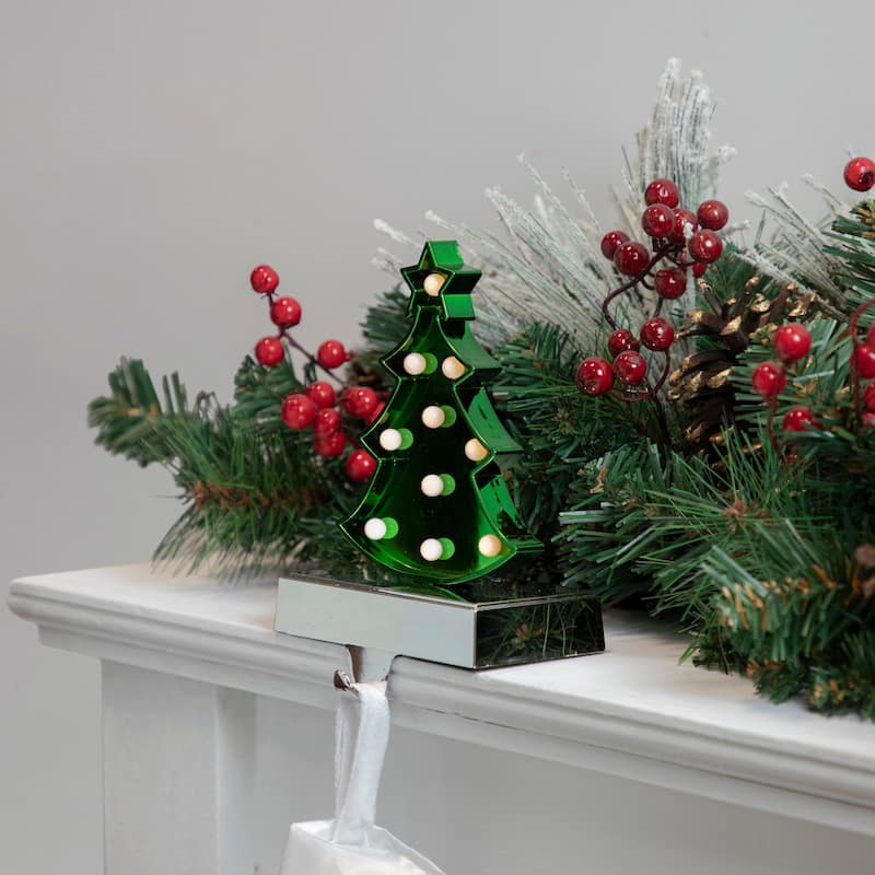 Shiny Green LED Lighted Christmas Tree Stocking Holder 7"