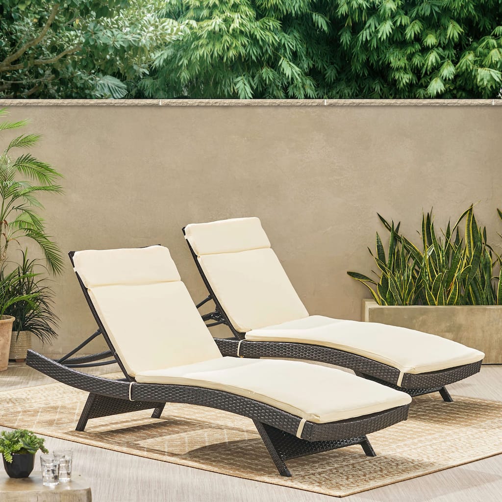 Christopher Knight Home Outdoor Brown Wicker Cushioned Adjustable Chaise Lounge (Set of 2)