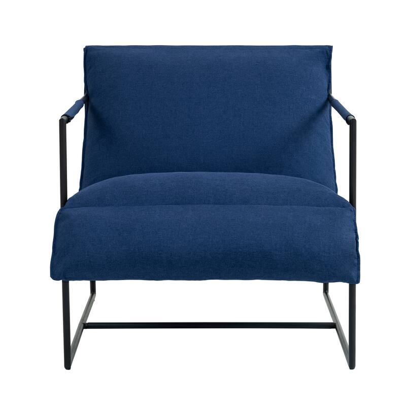 Mid-century Metal Sling Upholstered Armchair with Lengthen Upholstered