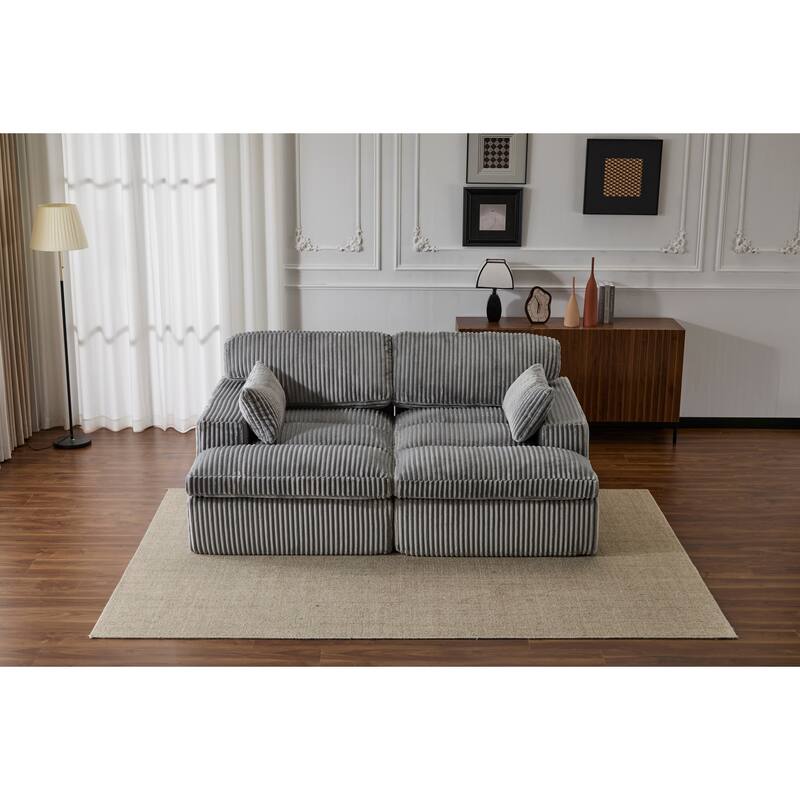 Double Chaise Lounge Chair, Oversized Upholstered Sleeper Cloud Couch, Grey Corduroy, No Assembly Required