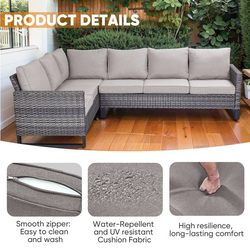 Fire Pit Table with Outdoor Sectional Sofa Ottoman Set