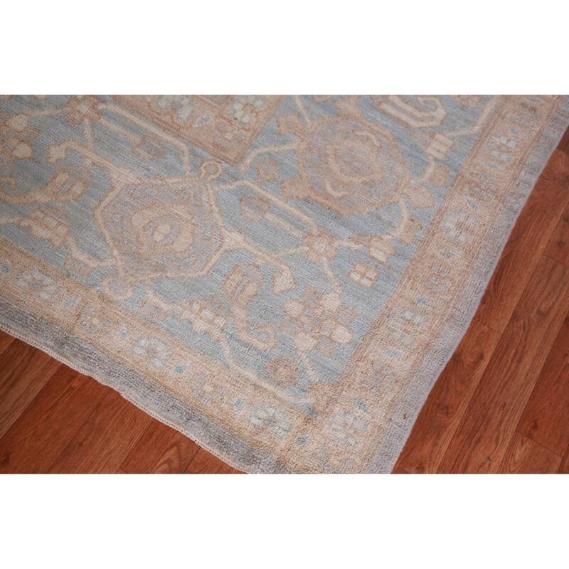 Hand Knotted Oriental 100% Wool Carpet Transitional Medallion Navy Blue & Blues Oushak Area Rug - 14' 8'' X 12' 0''