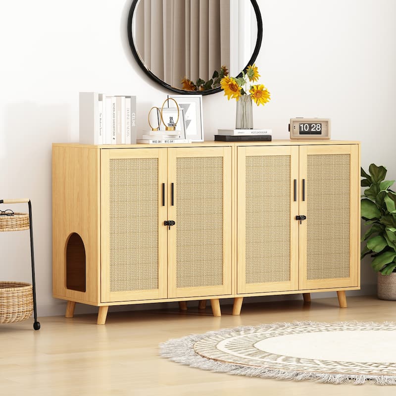 Cat Litter Box Enclosure Cat House Side Table Door Cabinet Bookcase