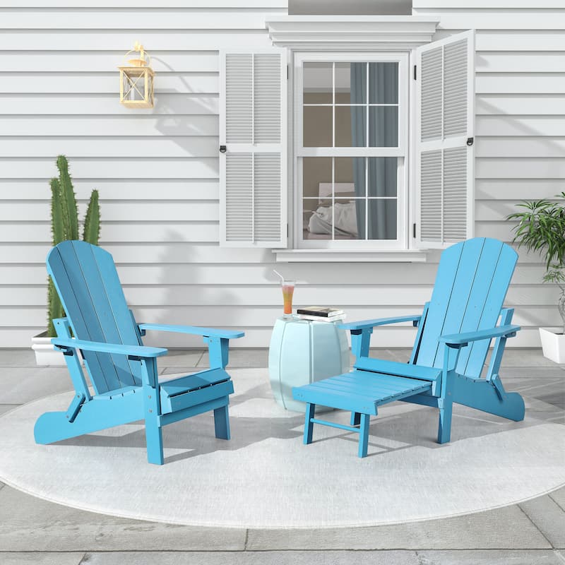 Hurley Folding Poly Adirondack Chair with Pull-out Ottoman (Set of 2)