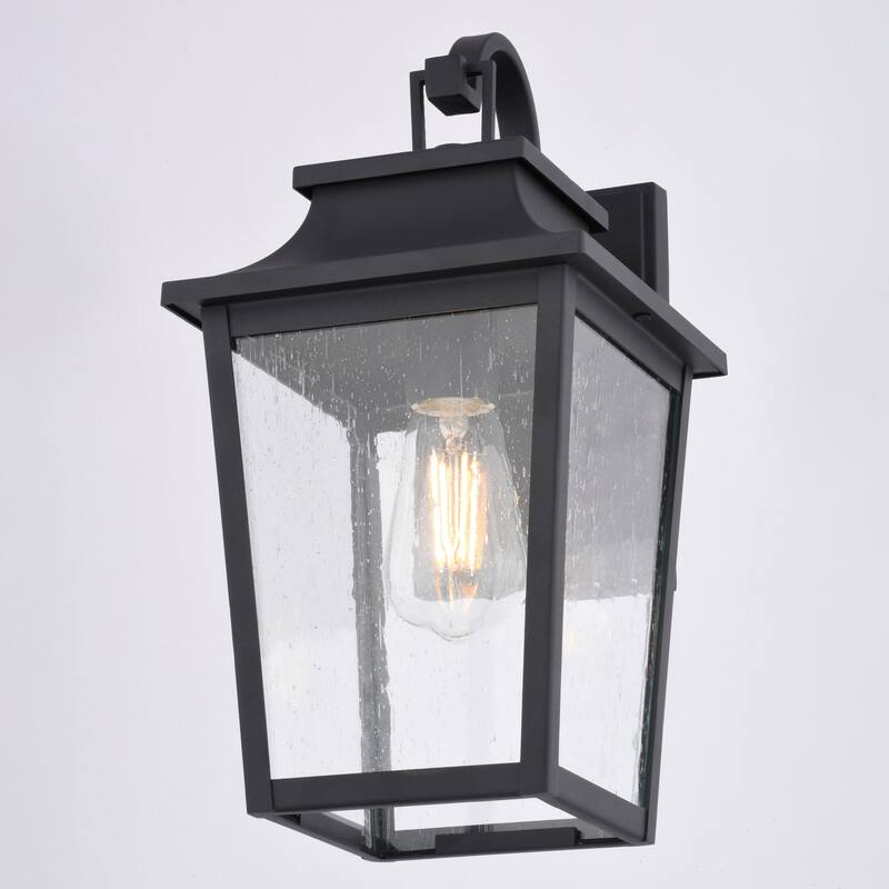 VAXCEL Irving Park Black Outdoor Wall Sconce Light Fixture made of Durable Steel, Clear Seeded Glass Shade
