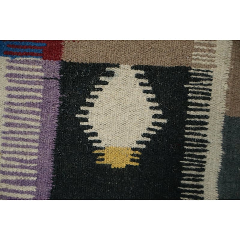 Hand Woven Oriental 100% Wool Carpet Southwestern Tribal Navy Blue & Blues Kilim Area Rug - 10' 1'' X 8' 2''