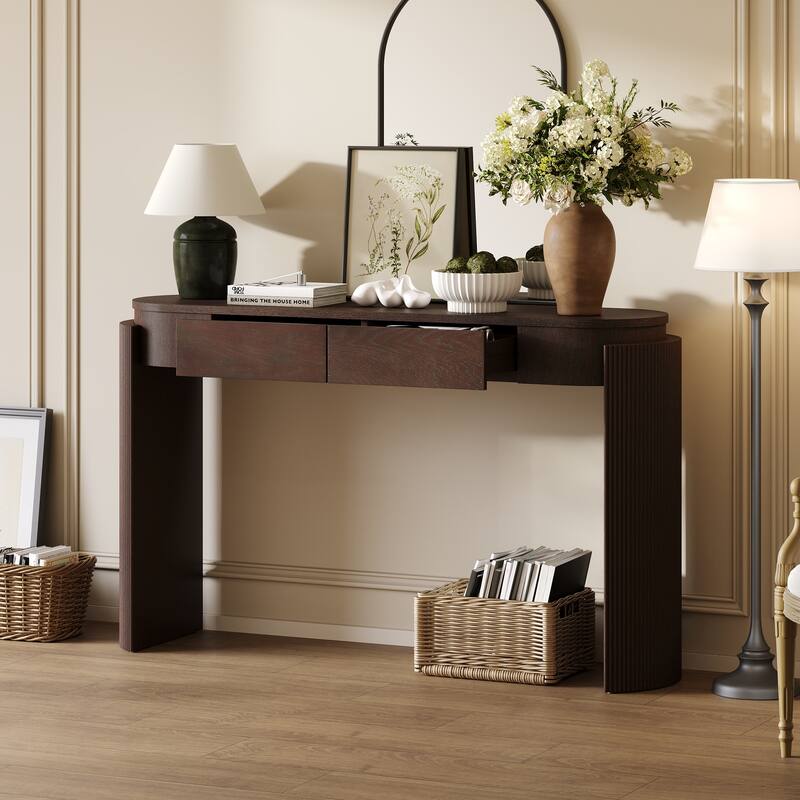 Console Table with Oval Top and 2 Drawers