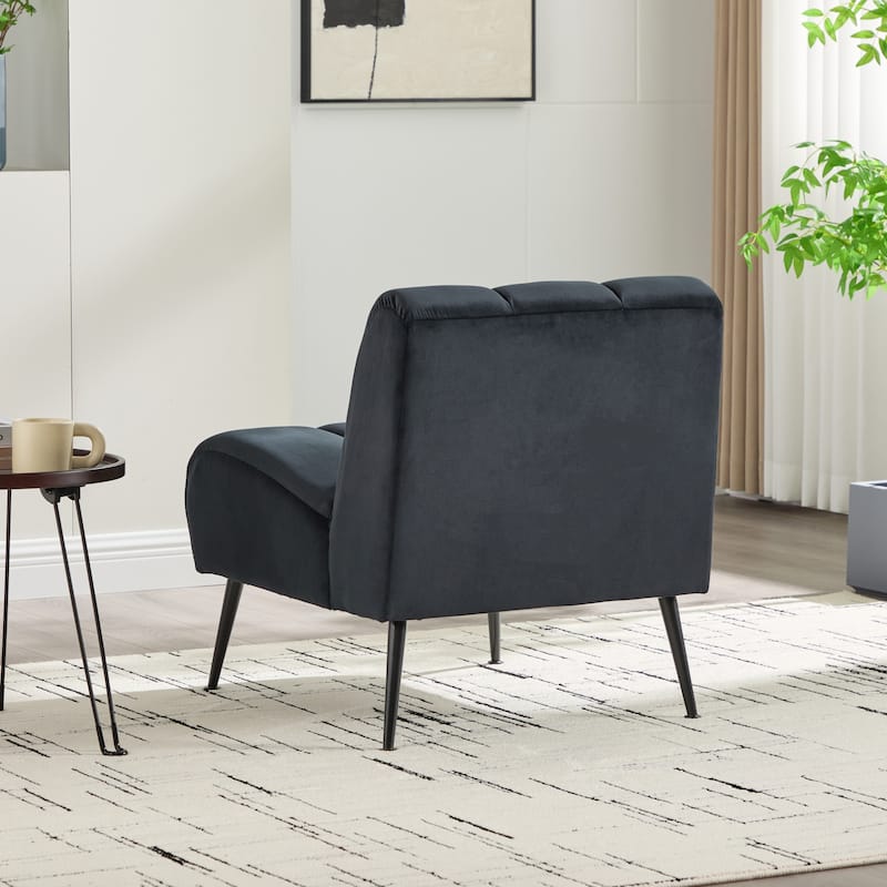 24.4"W Accent Chair,Upholstered Armless Chair with Metal Legs