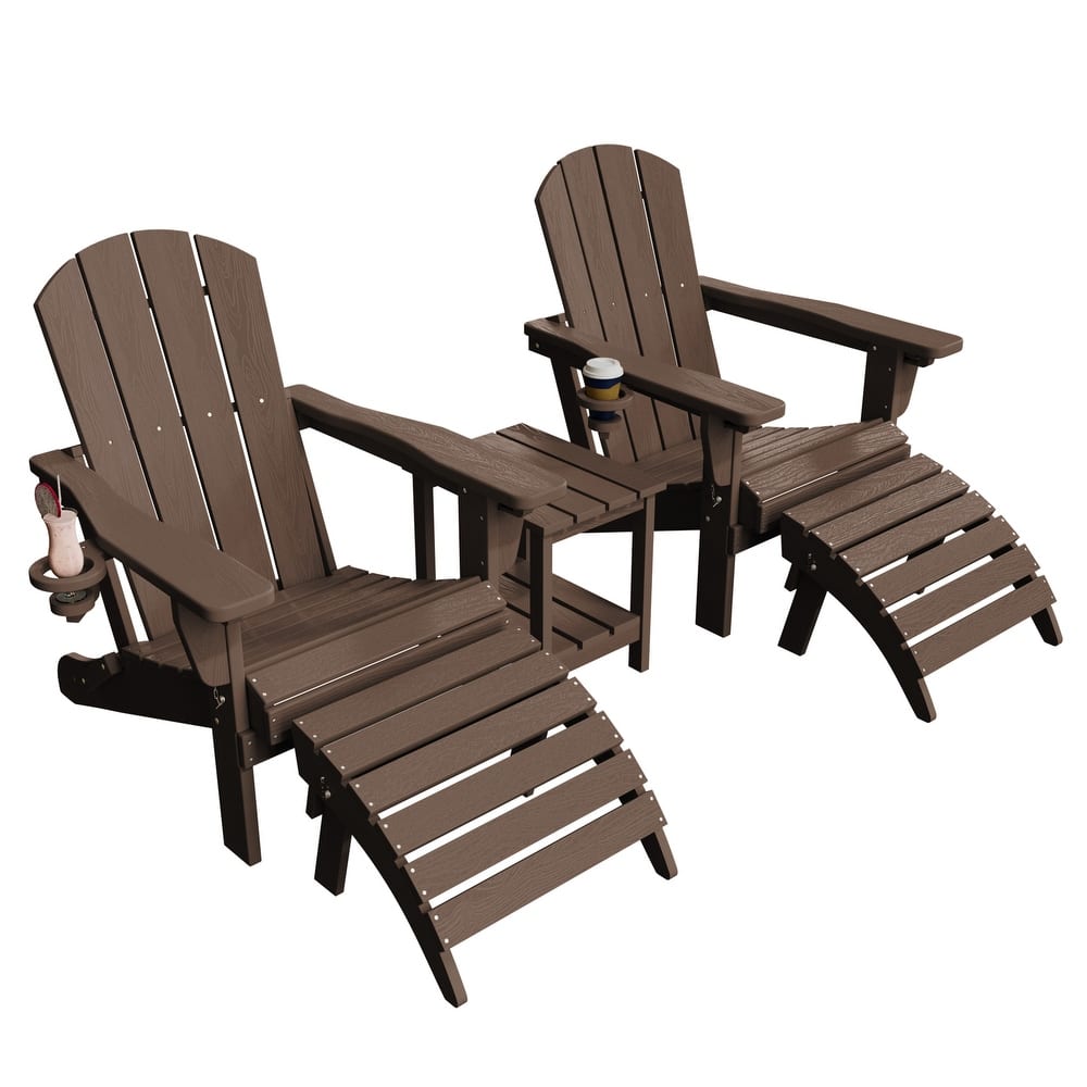 5-Piece Adjustable Plastic Patio Adirondack Chairs With Side Table Set