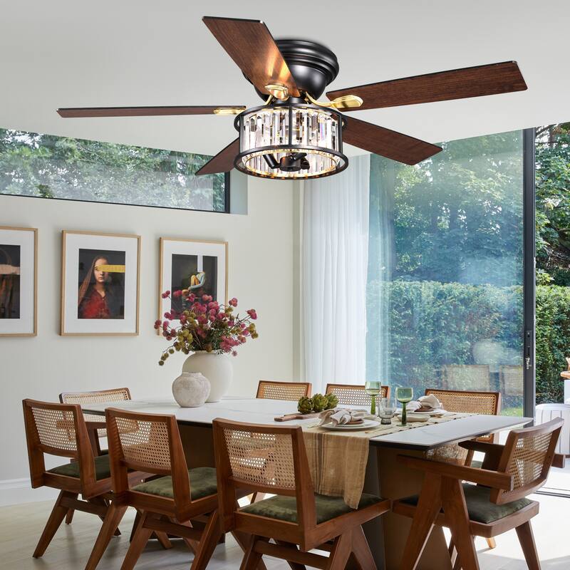 Bella Depot 52" Modern Flush Mount Ceiling Fan with Light and Remote Control 6-speed Glass Caged Shade - 52 Inches