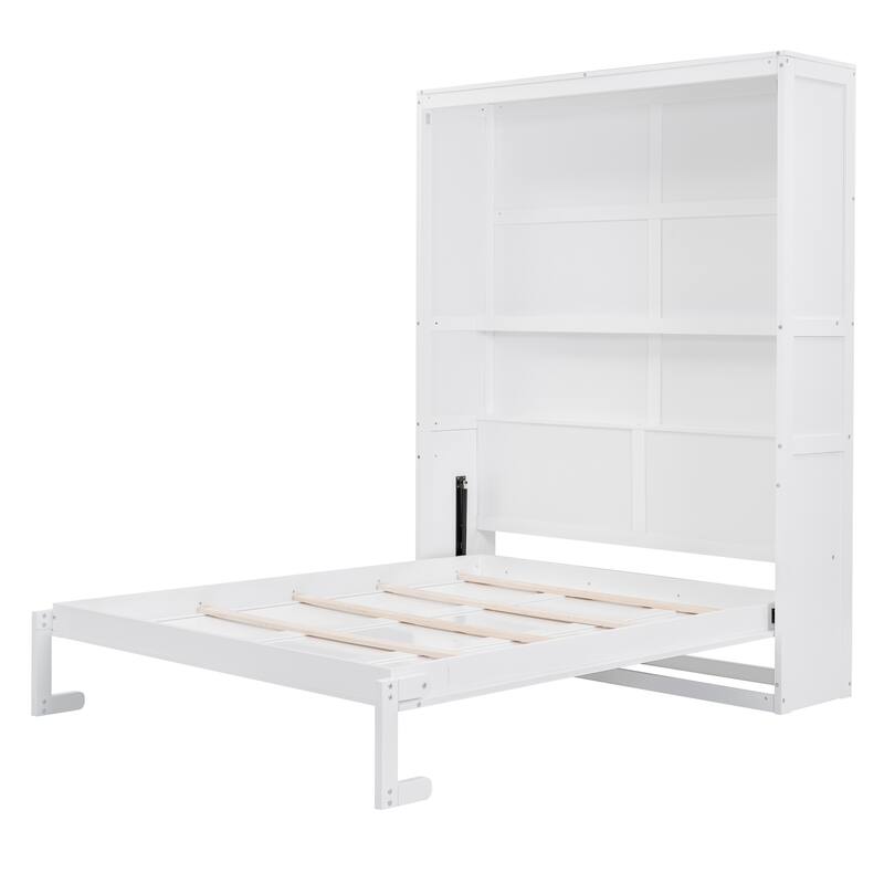 Murphy Bed Wall Beds with Storage Shelves Hide Away Platform Bedframe Easily Folds into Wood Cabinet, Noise Free